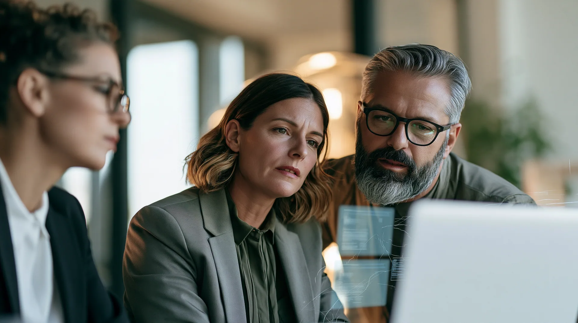 Illustration: two colleagues working through figures at a laptop